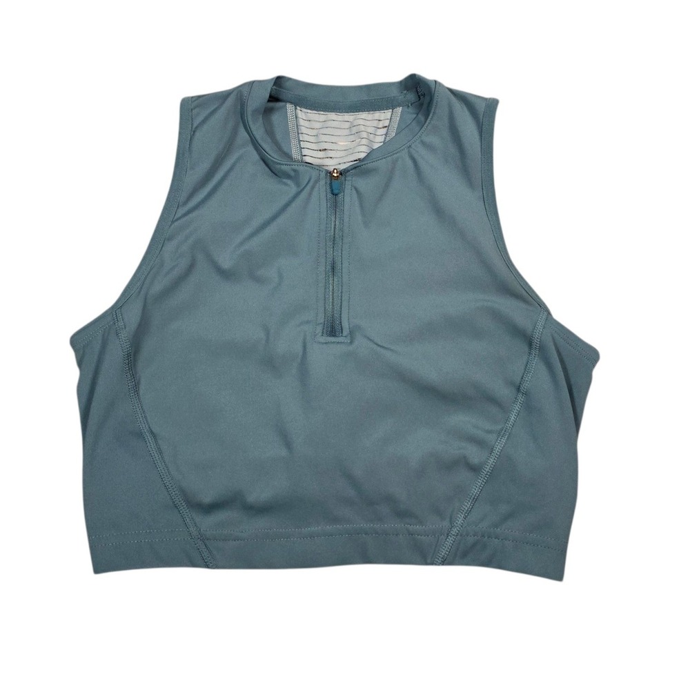 Nike Pro Dri-FIT Womens Quarter Zip Sports Bra Slate Blue Mesh Back Crop Top S
